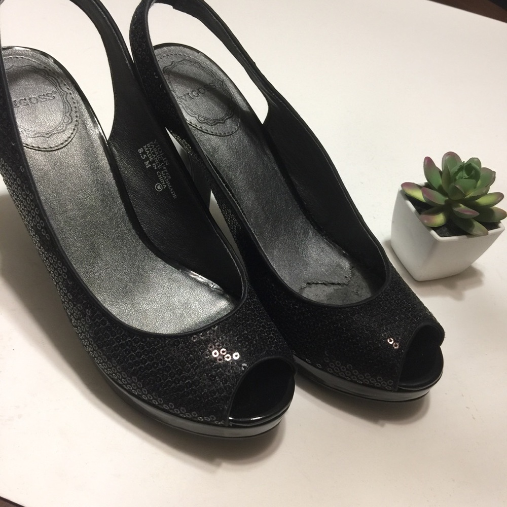 Vigoss Slingback Black Peeptoe Sequin Heels